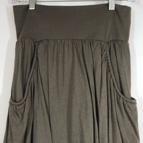 GARNETT HILL - WOMEN'S MEDIUM - OLIVE COTTON BLEND ELASTIC WAIST SKIRT W/POCKETS - Picture 2 of 8